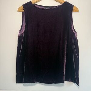 Eileen Fisher Purple Velvet Tank Top Sleeveless Shell Size Small Festive Party